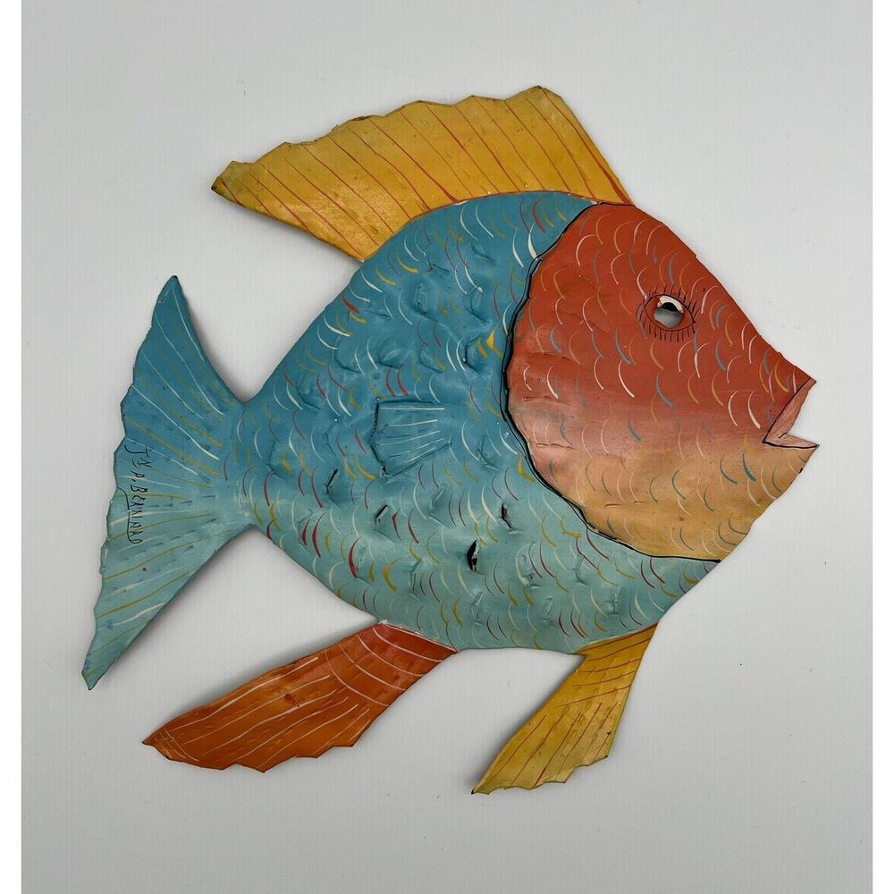 Handmade 10” Metal Fish Nautical Decor Wall Art Signed JN P Bernard